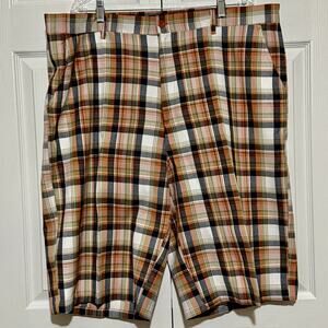Red Ape Jeans Co men’s 5X Bermuda shorts orange & white madras plaid NWOT